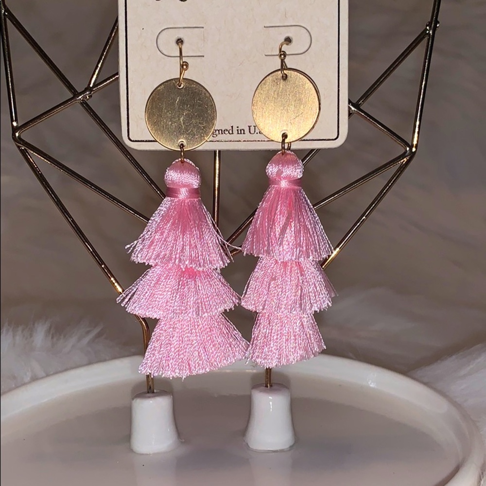 Pink tiered tassel earrings